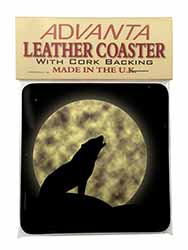 Howling Wolf and Moon Single Leather Photo Coaster