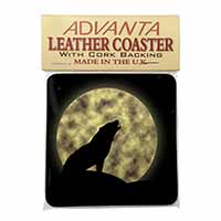 Howling Wolf and Moon Single Leather Photo Coaster