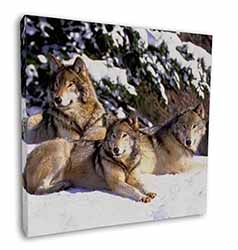 Wolves in Snow Square Canvas 12"x12" Wall Art Picture Print