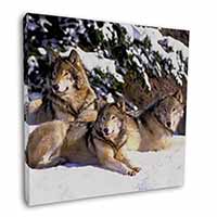 Wolves in Snow Square Canvas 12"x12" Wall Art Picture Print