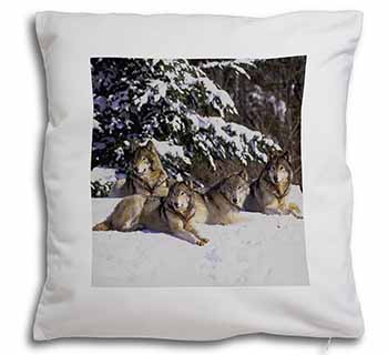 Wolves in Snow Soft White Velvet Feel Scatter Cushion