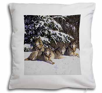 Wolves in Snow Soft White Velvet Feel Scatter Cushion