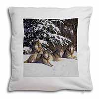 Wolves in Snow Soft White Velvet Feel Scatter Cushion