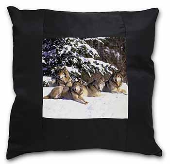 Wolves in Snow Black Satin Feel Scatter Cushion