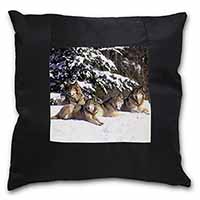Wolves in Snow Black Satin Feel Scatter Cushion