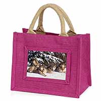 Wolves in Snow Little Girls Small Pink Jute Shopping Bag