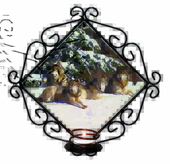 Wolves in Snow Wrought Iron Wall Art Candle Holder