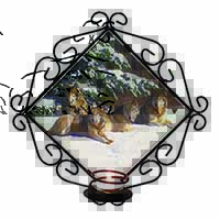 Wolves in Snow Wrought Iron Wall Art Candle Holder