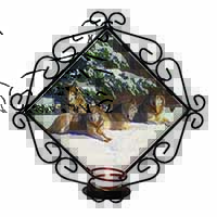 Wolves in Snow Wrought Iron Wall Art Candle Holder