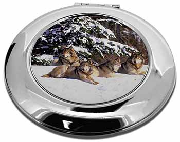 Wolves in Snow Make-Up Round Compact Mirror