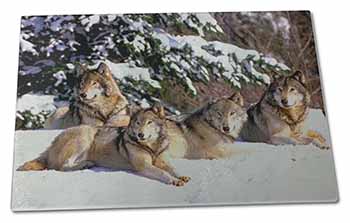 Large Glass Cutting Chopping Board Wolves in Snow
