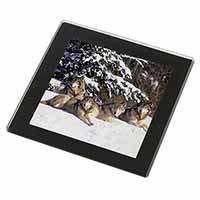 Wolves in Snow Black Rim High Quality Glass Coaster
