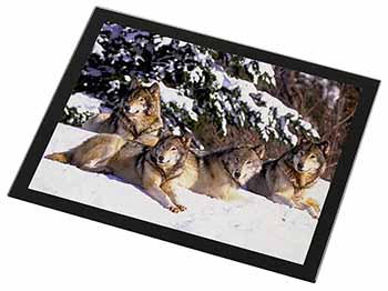 Wolves in Snow Black Rim High Quality Glass Placemat