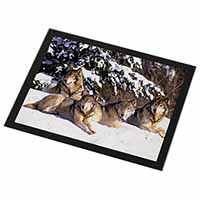 Wolves in Snow Black Rim High Quality Glass Placemat