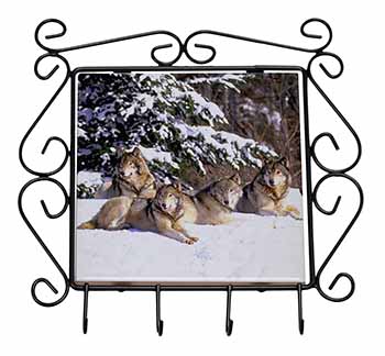 Wolves in Snow Wrought Iron Key Holder Hooks