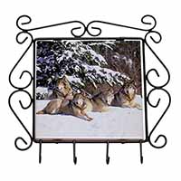 Wolves in Snow Wrought Iron Key Holder Hooks