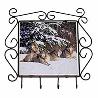 Wolves in Snow Wrought Iron Key Holder Hooks