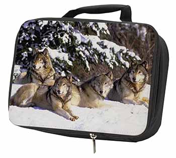 Wolves in Snow Black Insulated School Lunch Box/Picnic Bag