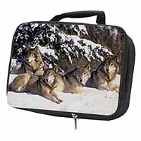 Wolves in Snow Black Insulated School Lunch Box/Picnic Bag