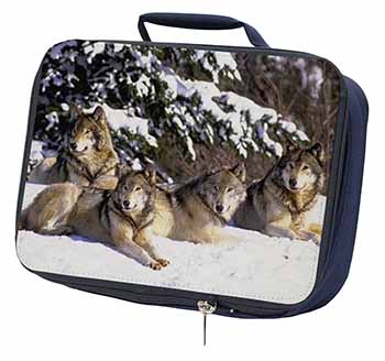 Wolves in Snow Navy Insulated School Lunch Box/Picnic Bag
