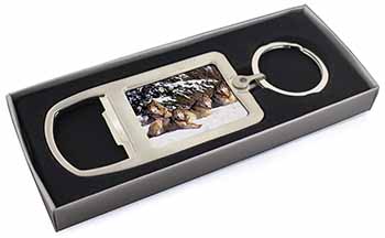 Wolves in Snow Chrome Metal Bottle Opener Keyring in Box