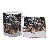 Wolves in Snow Mug and Coaster Set