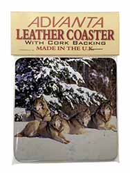 Wolves in Snow Single Leather Photo Coaster