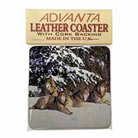 Wolves in Snow Single Leather Photo Coaster