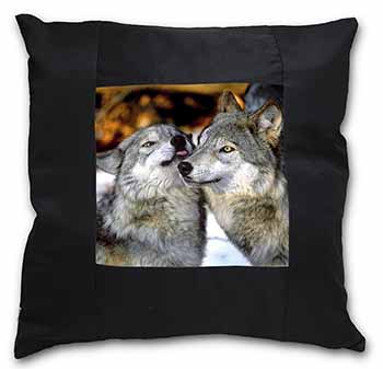 Wolves  in Love Black Satin Feel Scatter Cushion