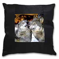 Wolves  in Love Black Satin Feel Scatter Cushion