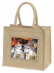 Wolves  in Love Natural/Beige Jute Large Shopping Bag