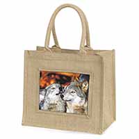 Wolves  in Love Natural/Beige Jute Large Shopping Bag