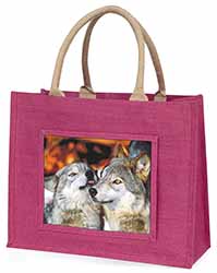 Wolves  in Love Large Pink Jute Shopping Bag