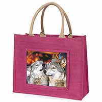 Wolves  in Love Large Pink Jute Shopping Bag