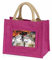 Wolves  in Love Little Girls Small Pink Jute Shopping Bag