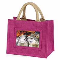 Wolves  in Love Little Girls Small Pink Jute Shopping Bag