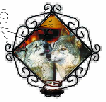 Wolves  in Love Wrought Iron Wall Art Candle Holder
