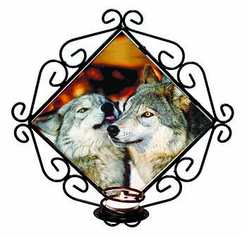 Wolves  in Love Wrought Iron Wall Art Candle Holder