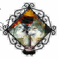Wolves  in Love Wrought Iron Wall Art Candle Holder