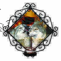 Wolves  in Love Wrought Iron Wall Art Candle Holder