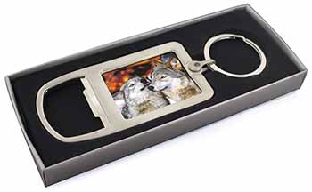 Wolves  in Love Chrome Metal Bottle Opener Keyring in Box