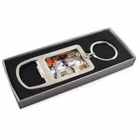 Wolves  in Love Chrome Metal Bottle Opener Keyring in Box