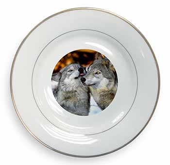 Wolves  in Love Gold Rim Plate Printed Full Colour in Gift Box