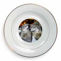 Wolves  in Love Gold Rim Plate Printed Full Colour in Gift Box