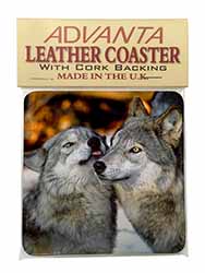 Wolves  in Love Single Leather Photo Coaster