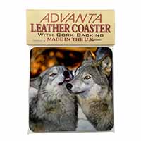 Wolves  in Love Single Leather Photo Coaster