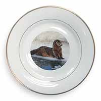 Mink on Ice Gold Rim Plate in Gift Box Christmas Present