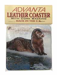 Mink on Ice Single Leather Photo Coaster Animal Breed Gift