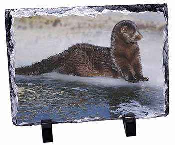 Mink on Ice Photo Slate Christmas Gift Ornament