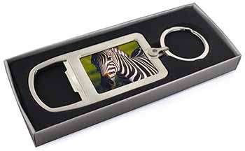 A Pretty Zebra Chrome Metal Bottle Opener Keyring in Box